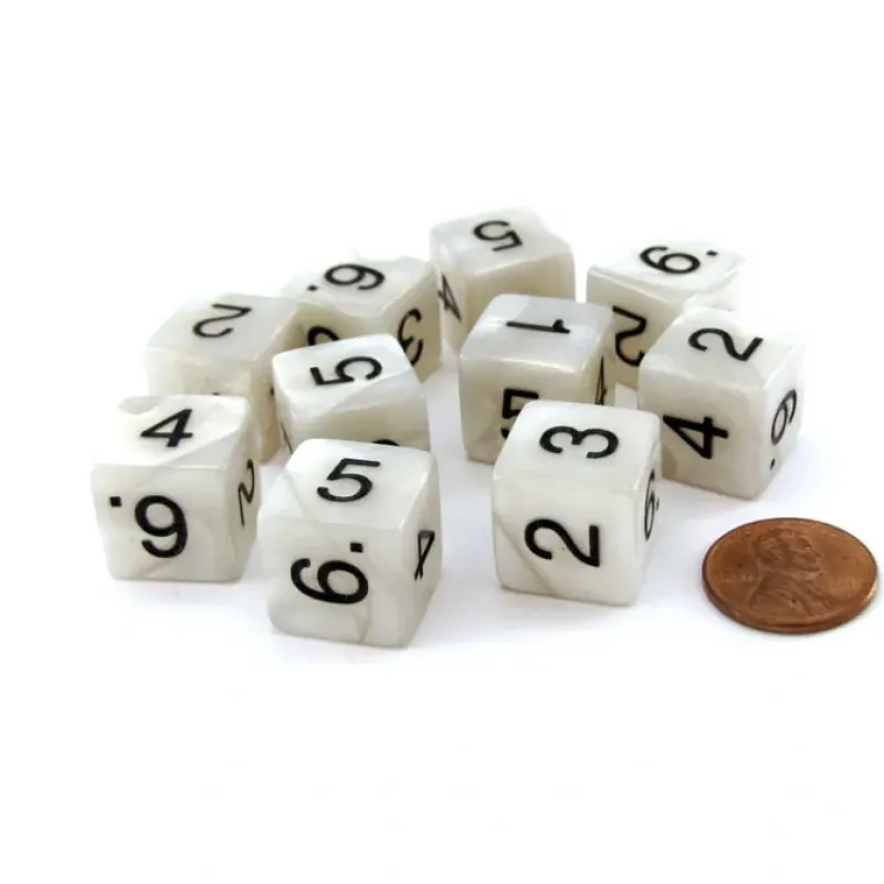 Dice>Pack of 10 D6 16mm Koplow Games Pearl Numbered Dice - Gray - Your Source for Gaming Essentials