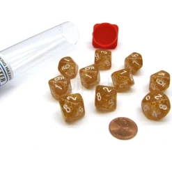 Dice>Pack of 10 D10 16mm Koplow Games Glitter Dice - Yellow - Your Source for Gaming Essentials
