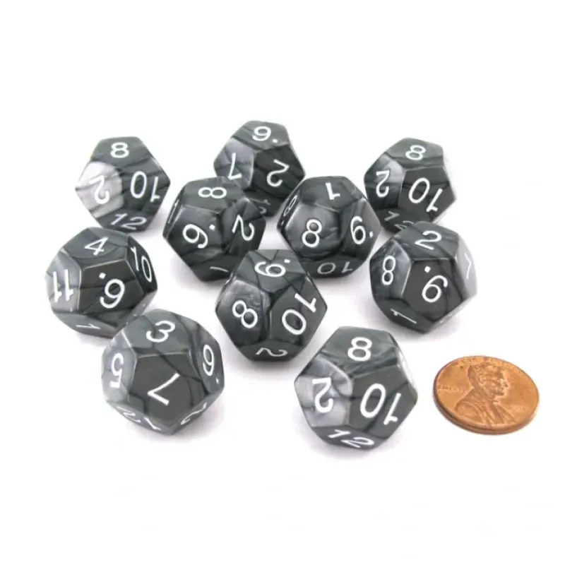 Dice>Pack of 10 D12 18mm Koplow Games Pearl Dice - Charcoal - Your Source for Gaming Essentials