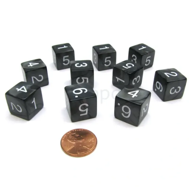 Dice>Pack of 10 D6 16mm Koplow Games Pearl Numbered Dice - Charcoal - Your Source for Gaming Essentials