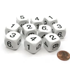 Dice>Pack of 10 D6 20mm Numbered 1 to 6 Dice - White with Black - Your Source for Gaming Essentials