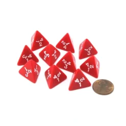 Dice>Pack of 10 D4 18mm Opaque Dice - Red with White Numbers - Your Source for Gaming Essentials