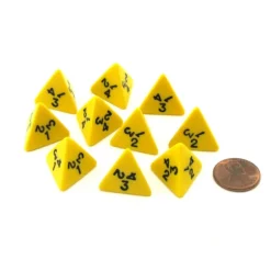 Dice>Pack of 10 D4 18mm Opaque Dice - Yellow with Black Numbers - Your Source for Gaming Essentials