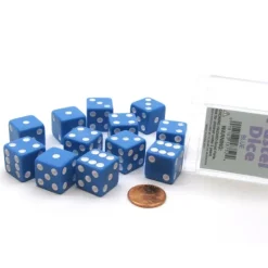 Dice>Pack of 12 D6 16mm Pastel Dice in Display Storage Case - Blue with White - Your Source for Gaming Essentials