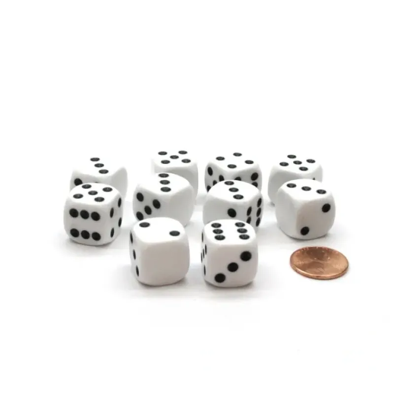 Dice>Pack of 10 D6 16mm Round Corner Dice with One Blank Side - White with Black Pips - Your Source for Gaming Essentials