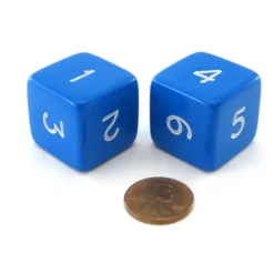 Dice>Pack of 2 D6 Opaque Jumbo Dice - Blue with White Numbers - Your Source for Gaming Essentials