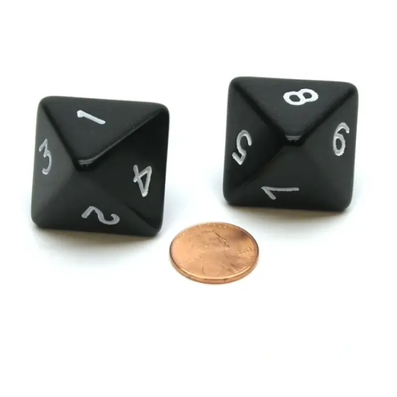 Dice>Pack of 2 D8 Opaque Jumbo Dice - Black with White Numbers - Your Source for Gaming Essentials