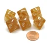 Dice>Pack of 6 D8 8-Sided Glitter Dice - Yellow with White Numbers - Your Source for Gaming Essentials