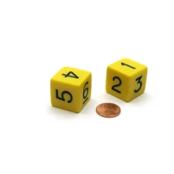 Dice>Pack of 2 D6 6-Sided Jumbo Opaque Dice - Yellow with Black Numbers - Your Source for Gaming Essentials