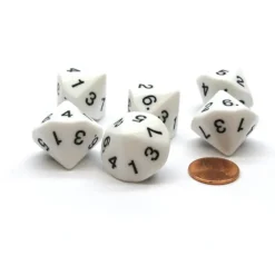 Dice>Pack of 6 D7 14-Sided 20mm Numbered 1 to 7 Twice Dice - White with Black - Your Source for Gaming Essentials