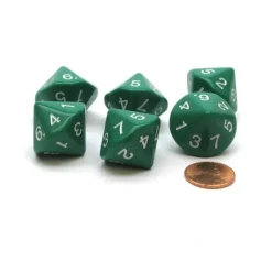 Dice>Pack of 6 D7 14-Sided 20mm Numbered 1 to 7 Twice Dice - Green with White - Your Source for Gaming Essentials