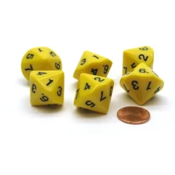 Dice>Pack of 6 D7 14-Sided 20mm Numbered 1 to 7 Twice Dice - Yellow with Black - Your Source for Gaming Essentials
