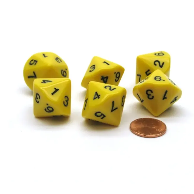 Dice>Pack of 6 D7 14-Sided 20mm Numbered 1 to 7 Twice Dice - Yellow with Black - Your Source for Gaming Essentials