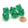 Dice>Pack of 6 D10 Transparent 10-Sided Dice - Green with White Numbers - Your Source for Gaming Essentials