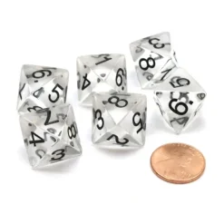 Dice>Pack of 6 D8 Transparent 8-Sided Dice - Clear with Black Numbers - Your Source for Gaming Essentials