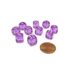 Dice>Pack of 10 Deluxe Round Edge Small 10mm Transparent D6 Dice - Purple - Your Source for Gaming Essentials