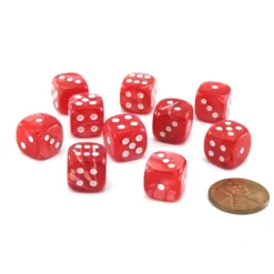 Dice>Pack of 10 Deluxe Round Edge Small 12mm Marble D6 Dice - Red - Your Source for Gaming Essentials