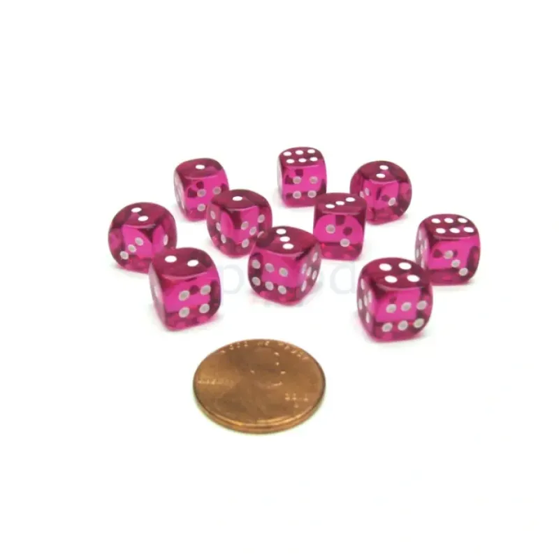 Dice>Pack of 10 Deluxe Round Edge Small 10mm Transparent D6 Dice - Magenta - Your Source for Gaming Essentials