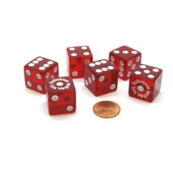 Dice>Pack of 6 "Fabulous Las Vegas" Transparent 19mm Dice - Red with White Numbers - Your Source for Gaming Essentials