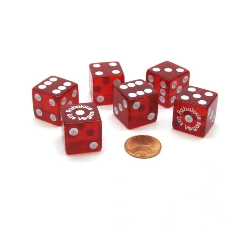 Dice>Pack of 6 "Fabulous Las Vegas" Transparent 19mm Dice - Red with White Numbers - Your Source for Gaming Essentials