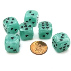 Dice>Pack of 6 Heart Cirrus 16mm D6 Chessex Dice - Green with Black Pips - Your Source for Gaming Essentials