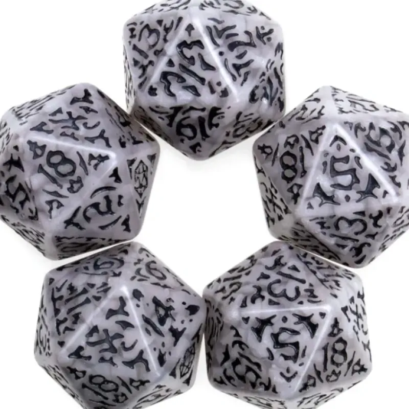 Dice>Pack of 5 Jumbo D20 Battle-Scarred RPG Dice - Clear with Black Etches - Your Source for Gaming Essentials