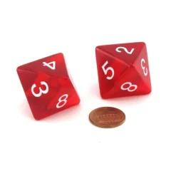 Dice>Pack of 2 Jumbo 25mm D8 Transparent Dice - Red with White Numbers - Your Source for Gaming Essentials