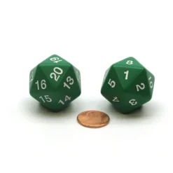 Dice>Pack of 2 Large 30mm Countdown D20 Dice - Green with White - Your Source for Gaming Essentials