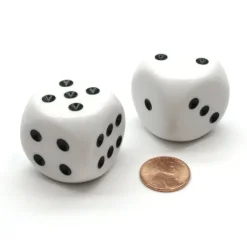 Dice>Pack of 2 Large 32mm Round Corner Opaque Dice - White with Black - Your Source for Gaming Essentials