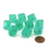 Dice>Pack of 10 Luminary Borealis 16mm D10 Dice - Light Green with Gold Numbers - Your Source for Gaming Essentials