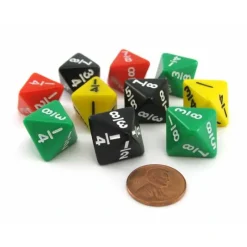 Dice>Pack of 10 Math Dice 8-Sided Fraction - Color Selection Varies - Your Source for Gaming Essentials
