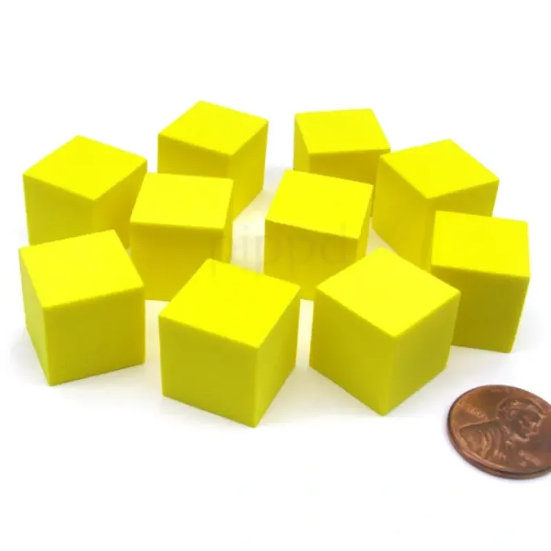 Dice>Pack of 10 16mm Blank Foam Dice Cubes with Square Corners - Yellow - Your Source for Gaming Essentials