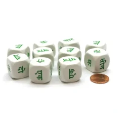 Dice>Pack of 10 20mm D6 Hindi Word Numbers 1 to 6 - White with Green Etches - Your Source for Gaming Essentials