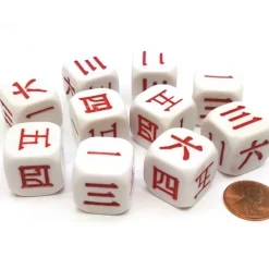 Dice>Pack of 10 20mm D6 Japanese and Chinese Number Dice 1 to 6 - White with Red - Your Source for Gaming Essentials