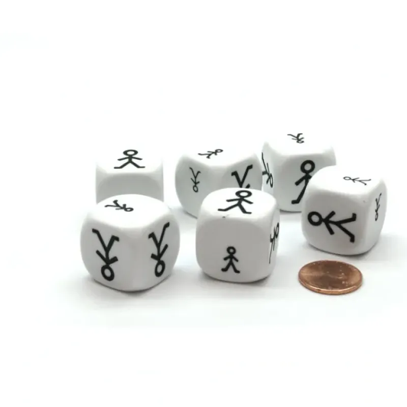 Dice>Pack of 6 22mm D6 Large and Small Stick Figure Dice - White with Black Etches - Your Source for Gaming Essentials