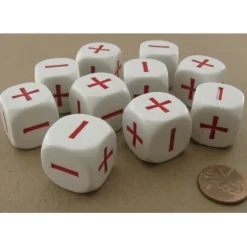 Dice>Pack of 10 20mm D6 Math Operation Additon Subtraction Dice - White with Red - Your Source for Gaming Essentials