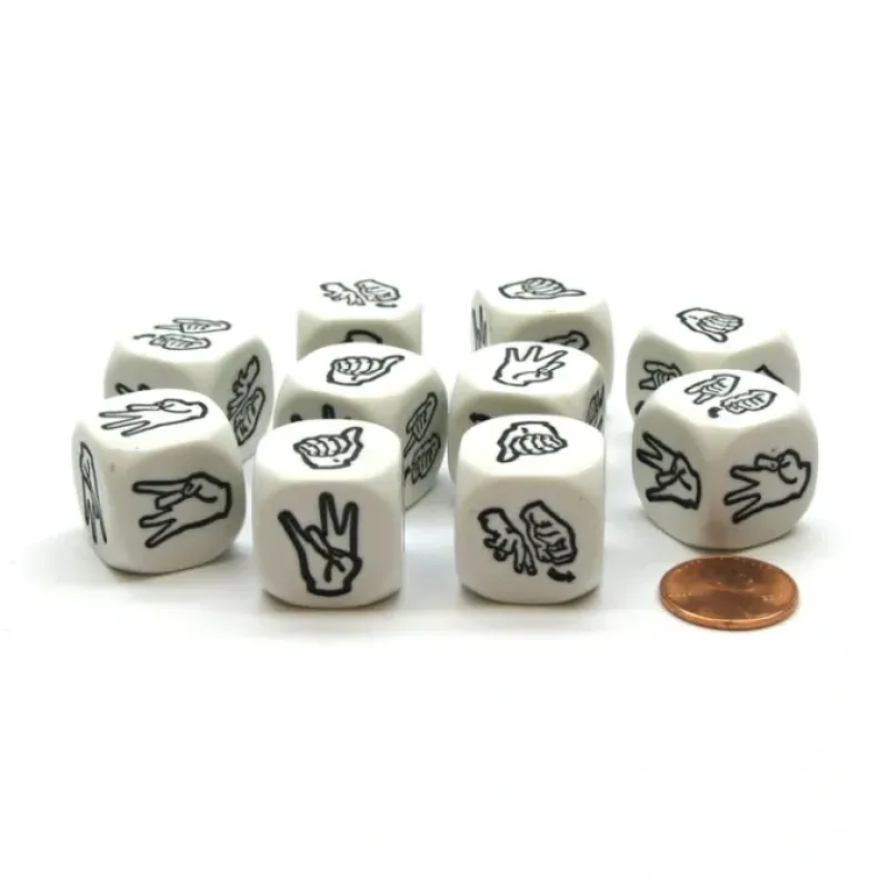 Dice>Pack of 10 20mm D6 Sign Language Numbers 7 to 12 - White with Black Etches - Your Source for Gaming Essentials