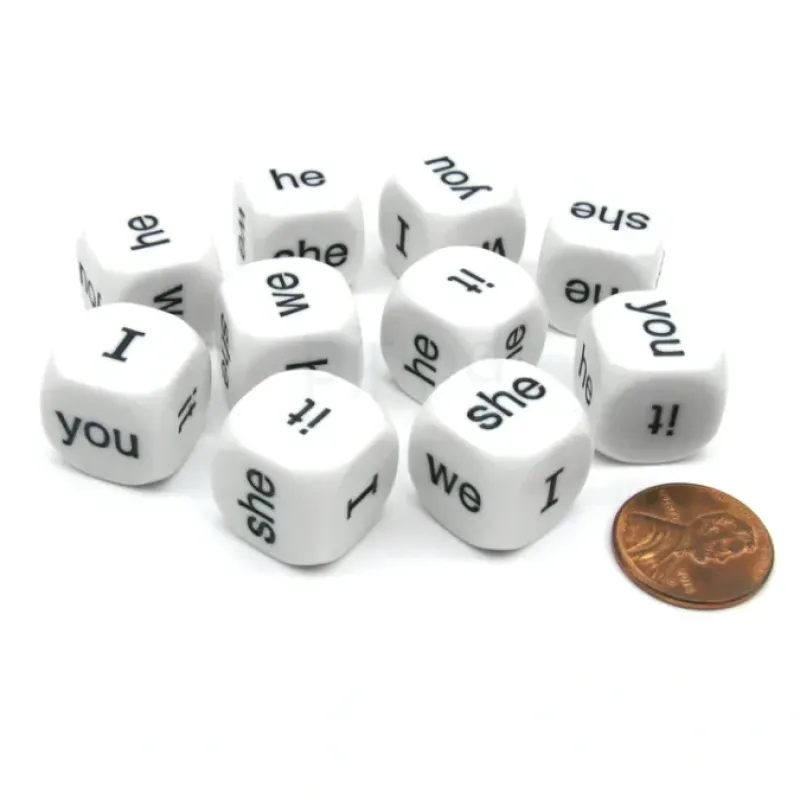 Dice>Pack of 10 16mm Educational English Pronouns Dice - I He She We You It - Your Source for Gaming Essentials