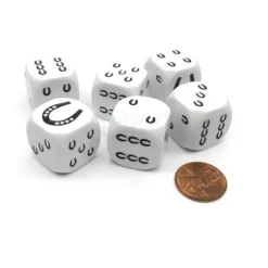 Dice>Pack of 6 20mm Koplow Games Horseshoe Lucky Dice - White with Black Etches - Your Source for Gaming Essentials
