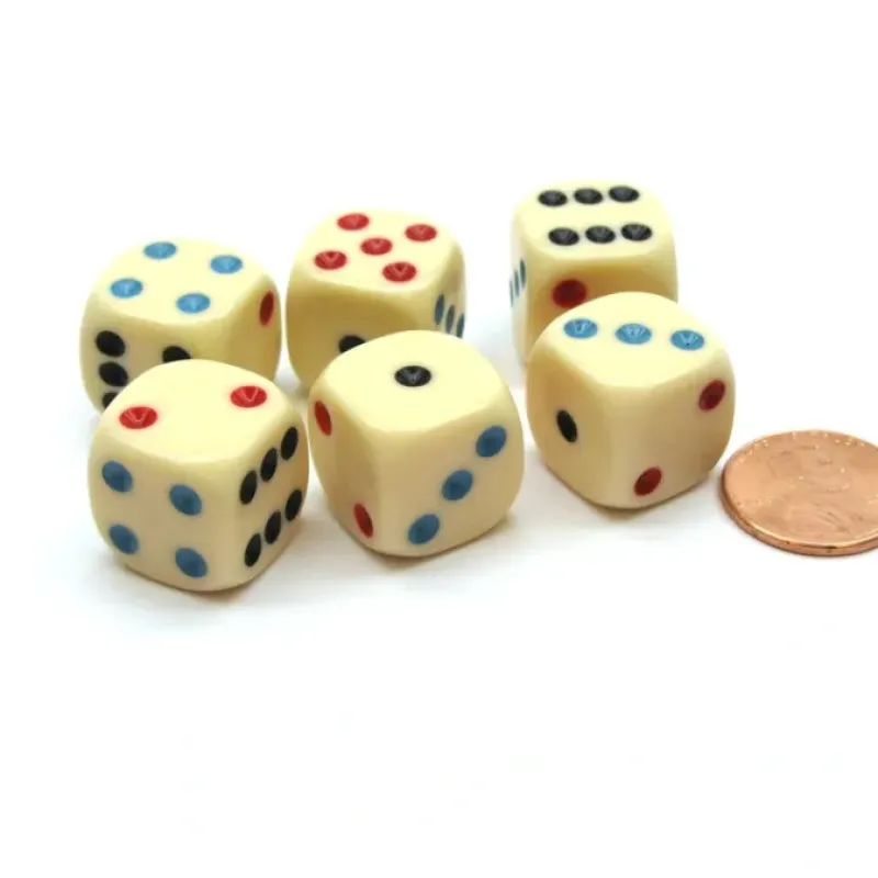 Dice>Pack of 6 16mm Round Opaque Michigan Red Eye Dice - Ivory - Your Source for Gaming Essentials
