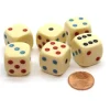 Dice>Pack of 6 19mm Round Opaque Michigan Red Eye Dice - Ivory - Your Source for Gaming Essentials