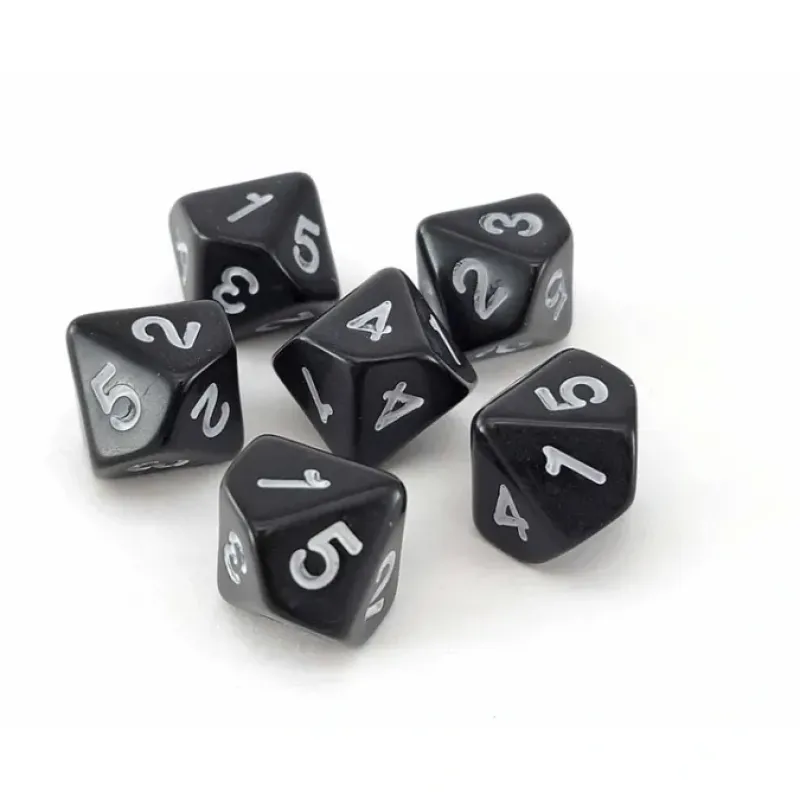Dice>Pack of 6 20mm 10-Sided D5 Numbered 1 to 5 Twice Dice - Black with White - Your Source for Gaming Essentials
