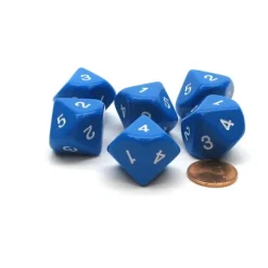 Dice>Pack of 6 20mm 10-Sided D5 Numbered 1 to 5 Twice Dice - Blue with White Numbers - Your Source for Gaming Essentials