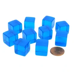 Dice>Pack of 10 16mm Square Transparent Blank Dice Cubes - Blue - Your Source for Gaming Essentials