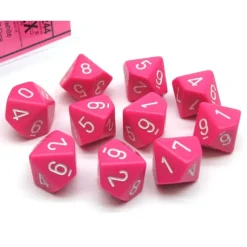 Dice>Pack of 10 Opaque Chessex 10-Sided D10 Dice - Pink with White Numbers - Your Source for Gaming Essentials