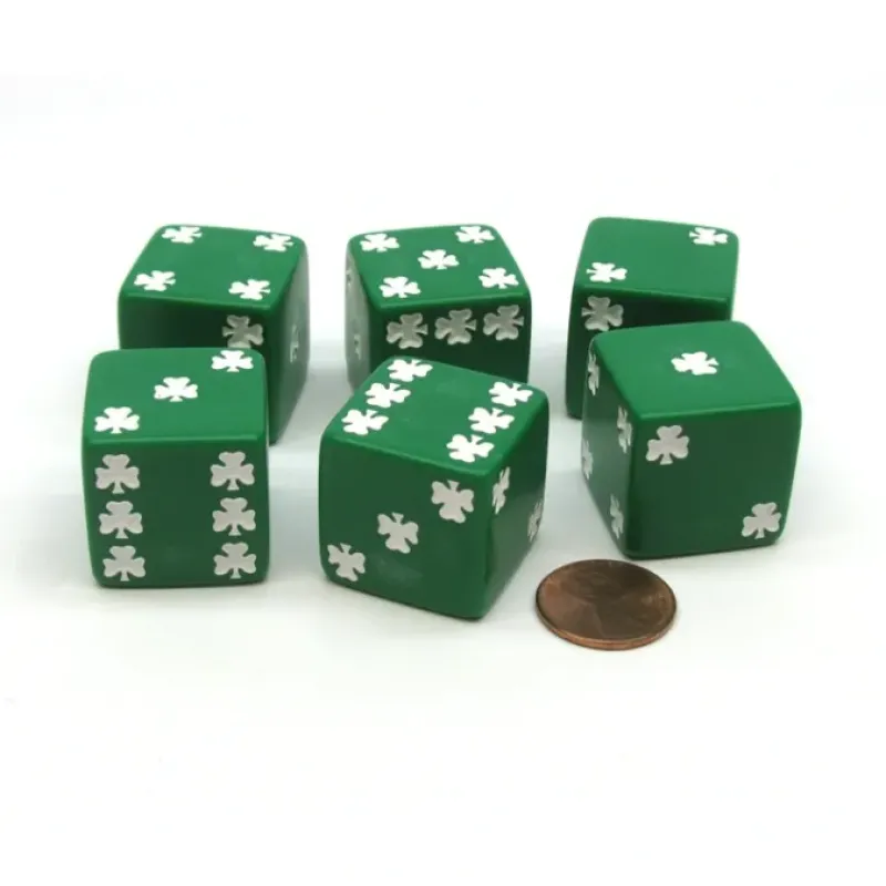 Dice>Pack of 6 Shamrock D6 25mm Large Jumbo Dice - Green with White Pips - Your Source for Gaming Essentials