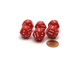 Dice>Pack of 6 12-Sided D6 Spotted 1 to 6 Twice Dice - Red with White - Your Source for Gaming Essentials