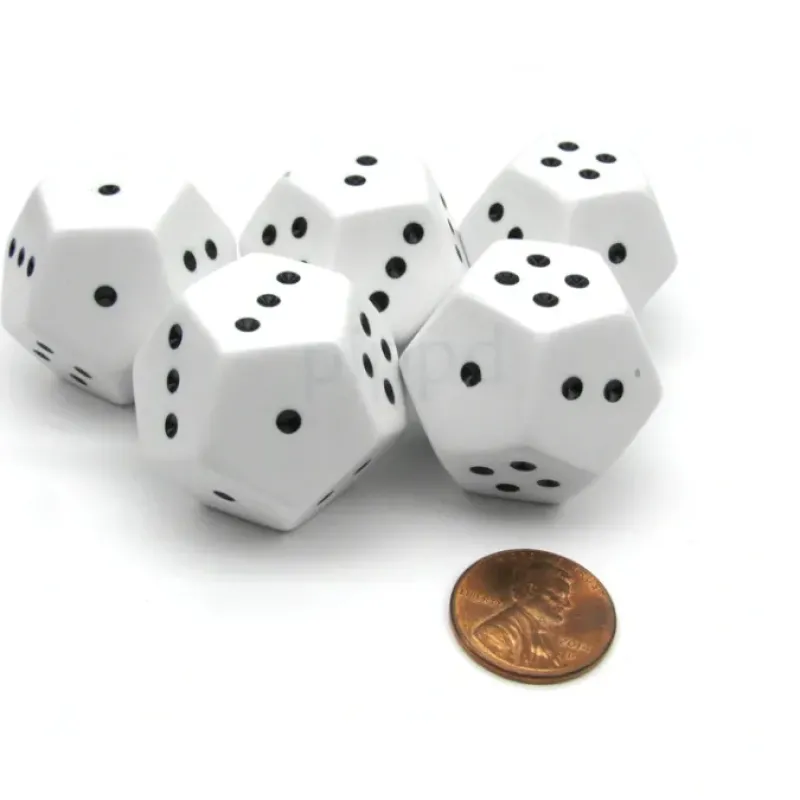 Dice>Pack of 5 Spotted 1-4 (3 Times) 12-Sided D4 28mm Dice - White with Black Pips - Your Source for Gaming Essentials