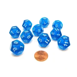 Dice>Pack of 10 Transparent 12 Sided D12 20mm Dice - Blue - Your Source for Gaming Essentials
