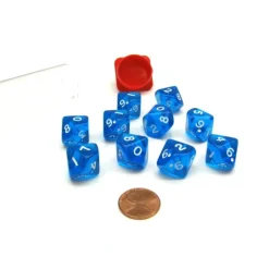 Dice>Pack of 10 Transparent 10 Sided D10 16mm Dice - Blue - Your Source for Gaming Essentials